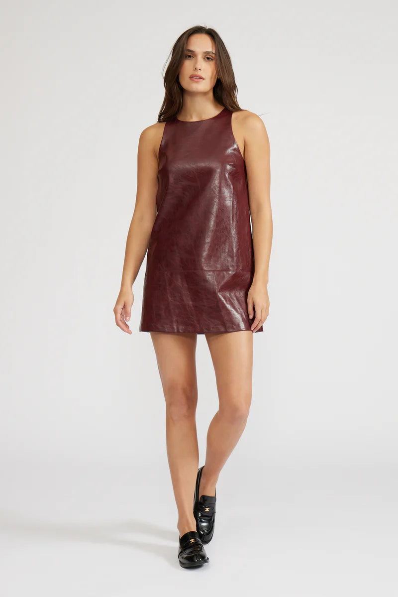 Lucy Paris Onyx Faux Leather Dress in Burgundy | Shop Eleanor