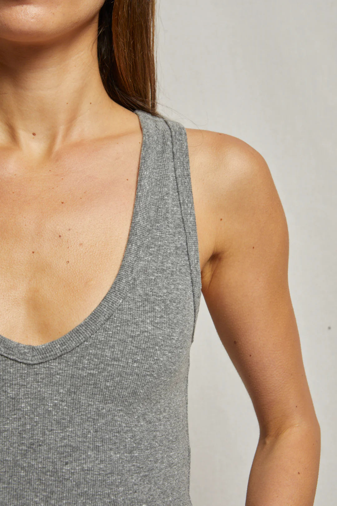 perfectwhitetee Maria Deep V-neck Tank in Dark Heather Grey | Shop Eleanor