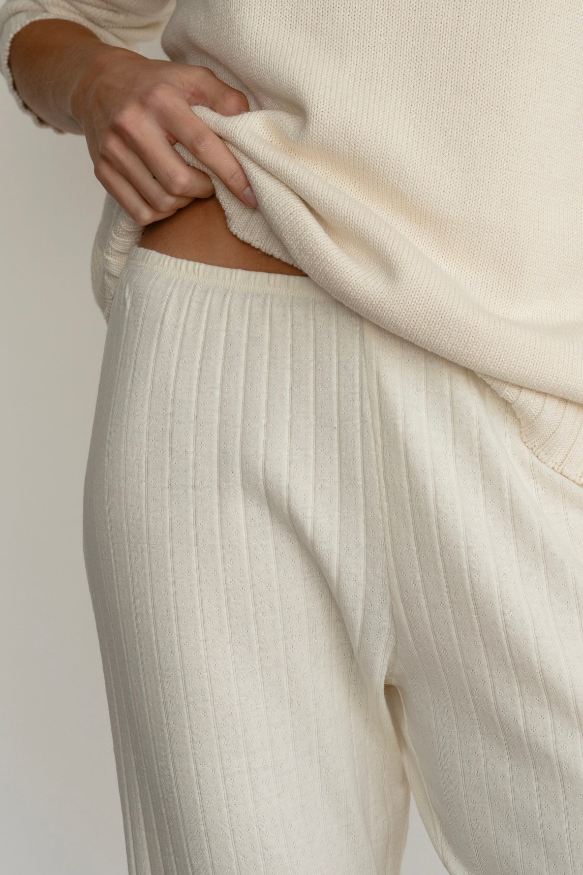 Donni Pointelle Simple Crop Pant in Creme | Shop Eleanor - Women's elevated loungewear