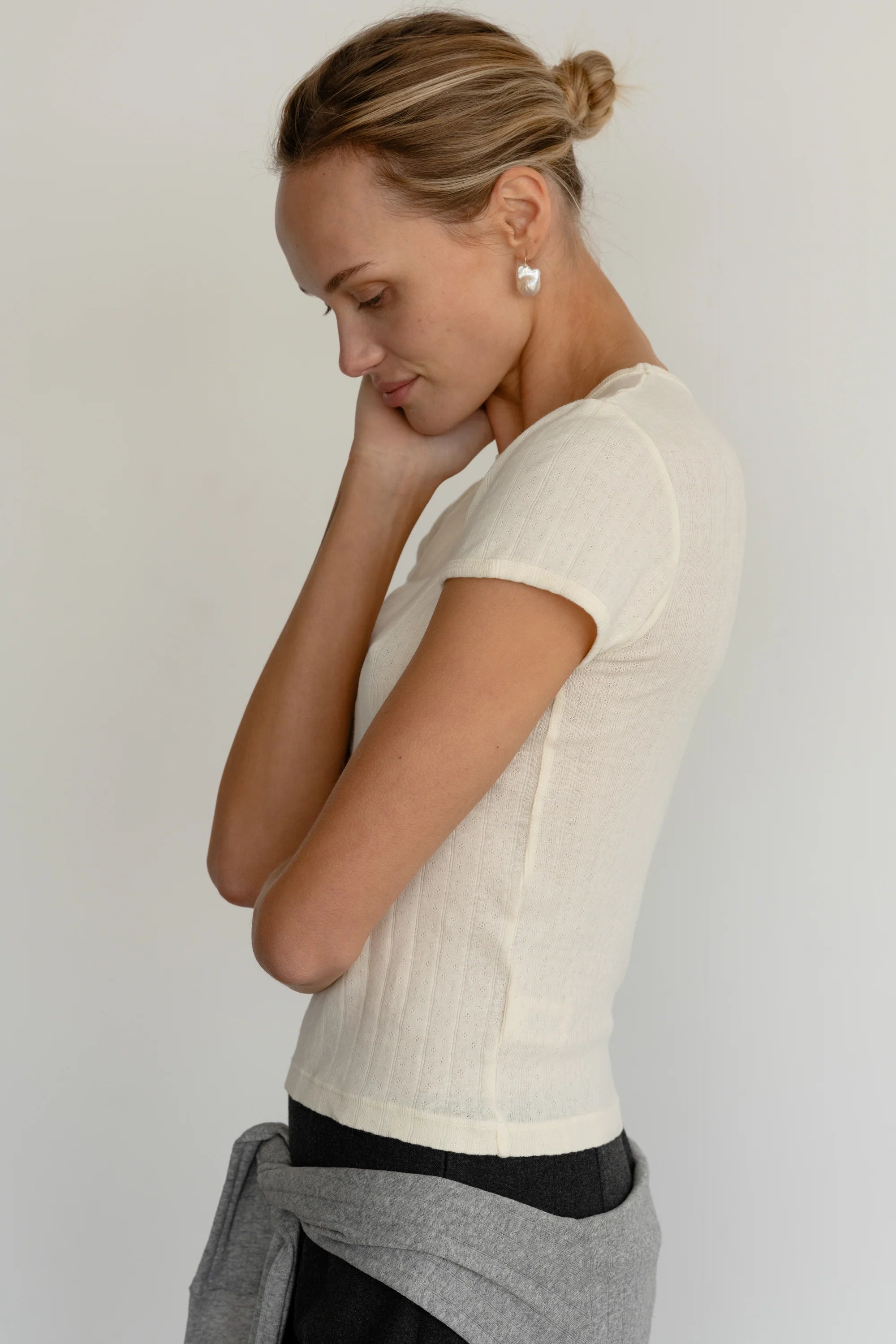 Short Sleeve Pointelle Baby Tee in Creme | Shop Eleanor