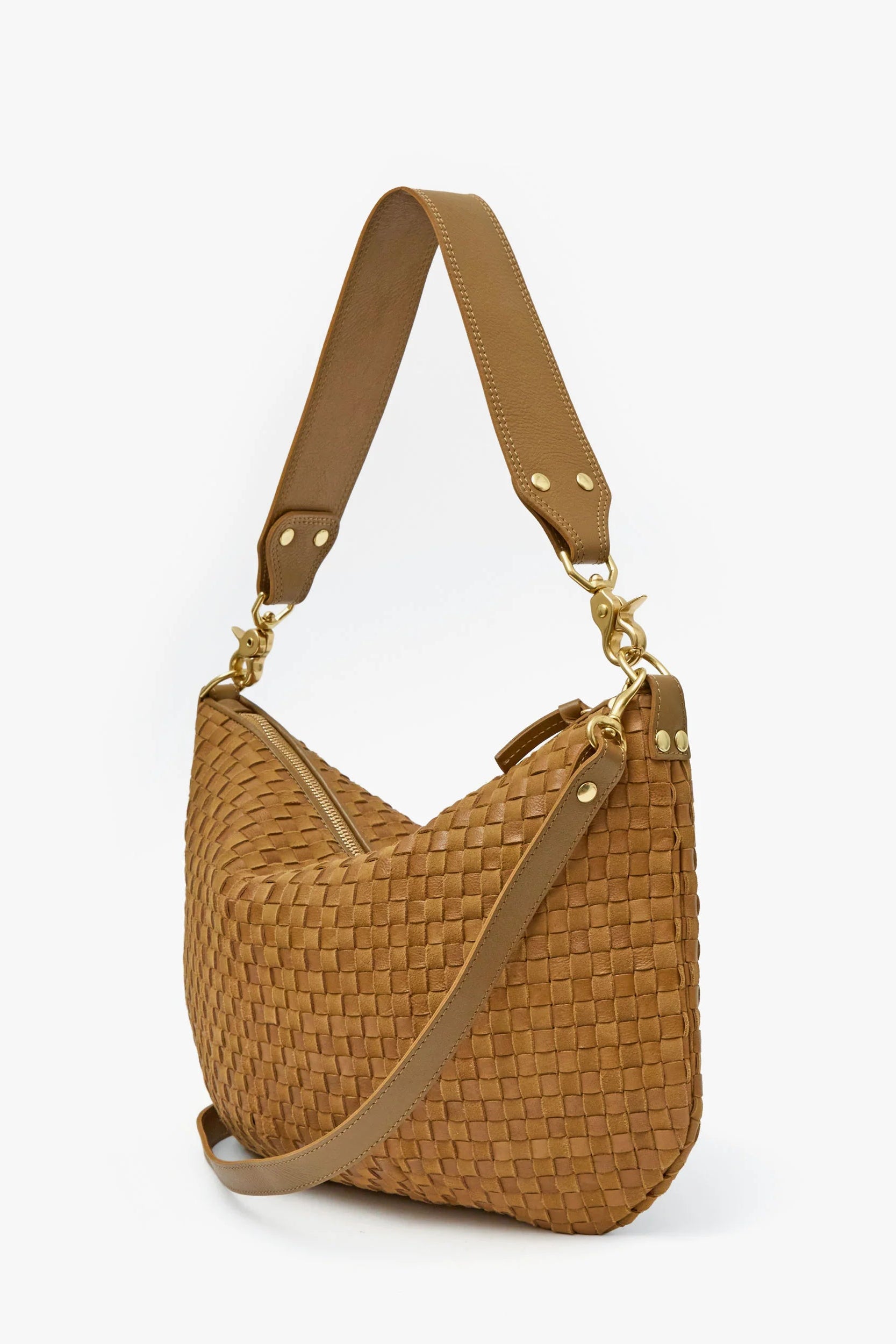 Clare V. Leather + Suede Woven Messenger in Sequoia | Shop Eleanor