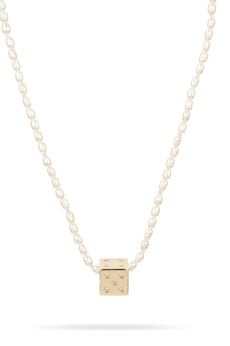 Adina Reyter Diamond Dice Big Bead on Pearl Necklace | Shop Eleanor