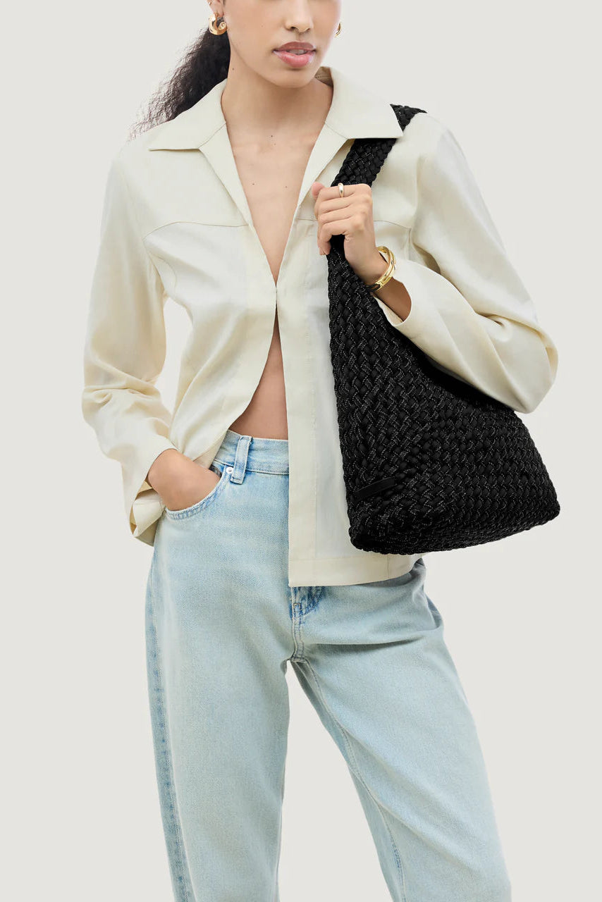 Naghedi Nomad Medium Hobo Double Weave in Jet | Shop Eleanor