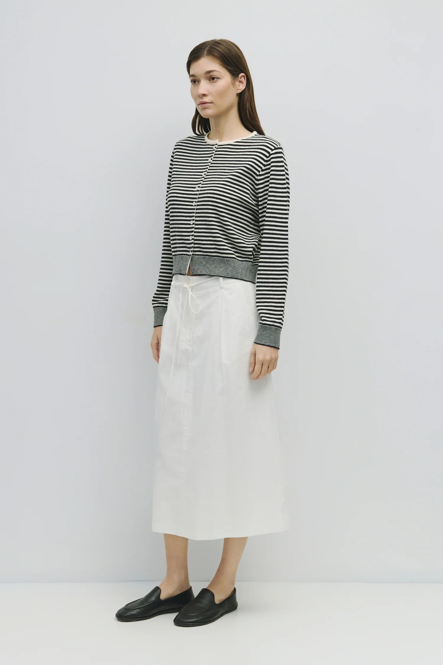 Mod Ref The Montana Button Front Cardigan in Black & White Stripe | Shop Eleanor