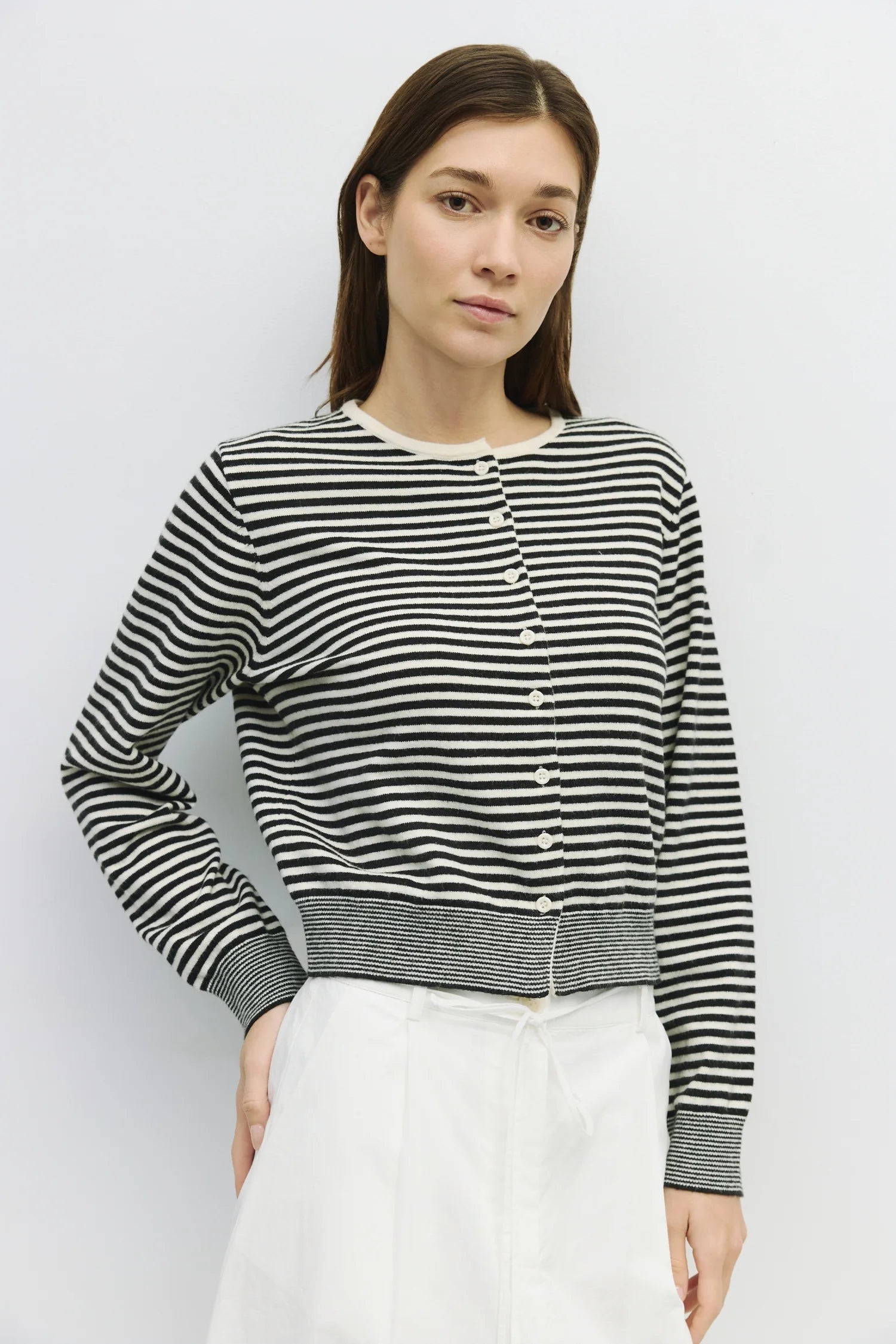 Mod Ref The Montana Cardigan in Black & White Stripe | Shop Eleanor
