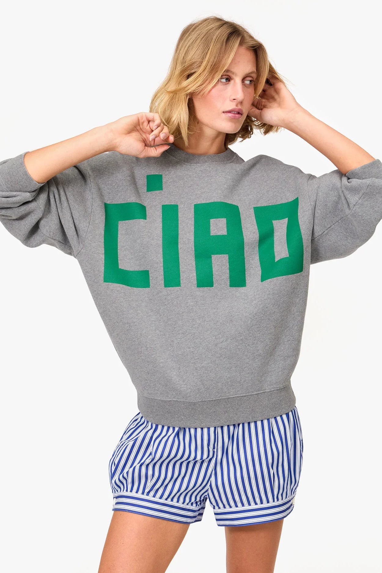 Clare V. Ciao Sweatshirt in Grey and Fern | Shop Eleanor