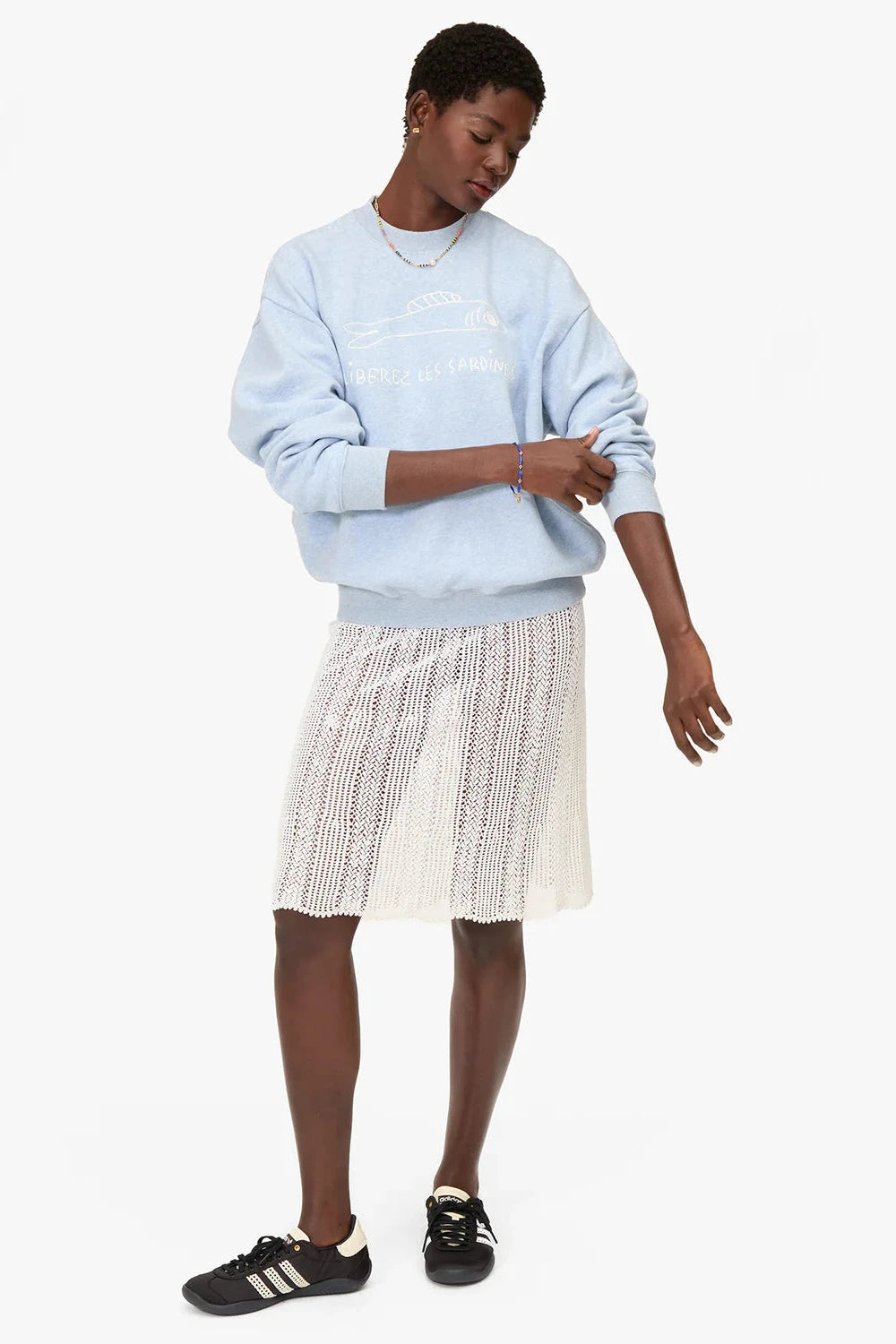 The Clare V. Liberez Les Sardines Sweatshirt in Heather Blue | Shop Eleanor 
