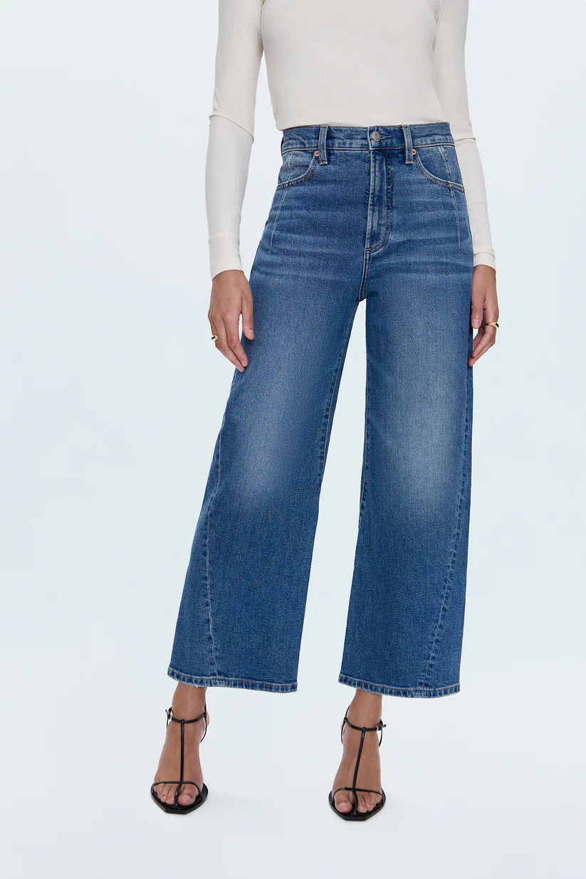 Pistola Kyra High Rise Bowed Ankle Denim Jeans in Mid Blue | Shop Eleanor