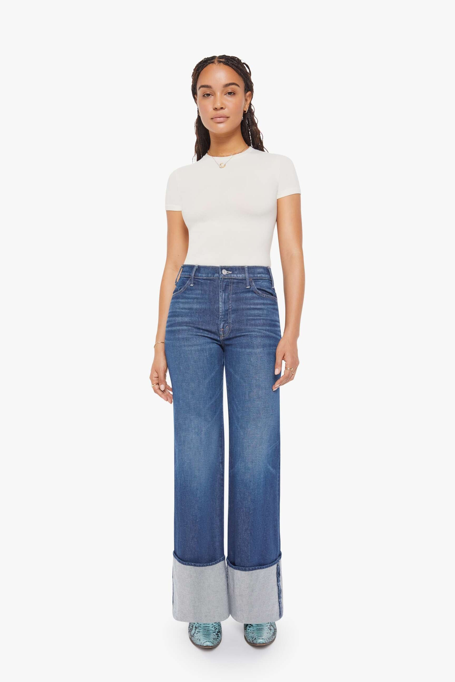 Mother Lil Hustler Roller Sneak Cuff Indigo Denim Jean | Shop Eleanor