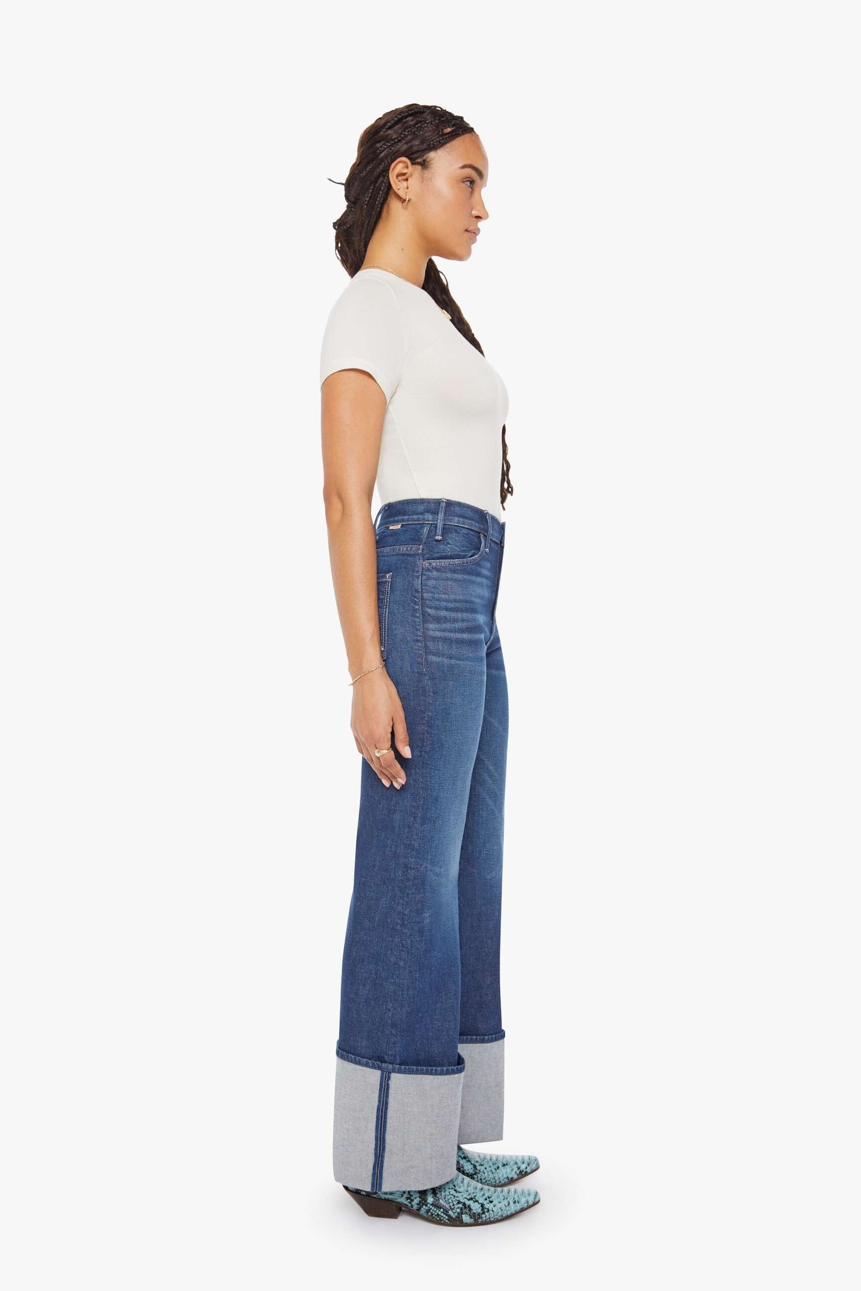 Mother Lil Hustler Roller Sneak Cuff Indigo Denim Jean | Shop Eleanor - Women's Casual Designer Apparel in Louisville, CO