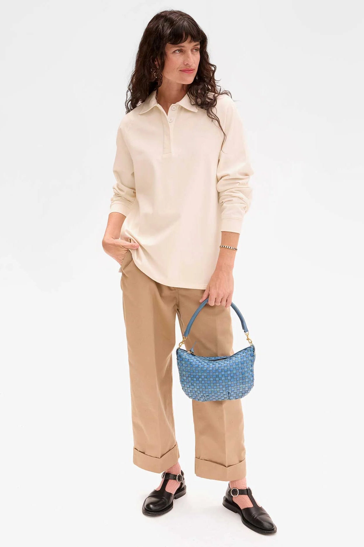 Clare V. Petit Moyen Messenger Bag in Light Blue Checker | Shop Eleanor