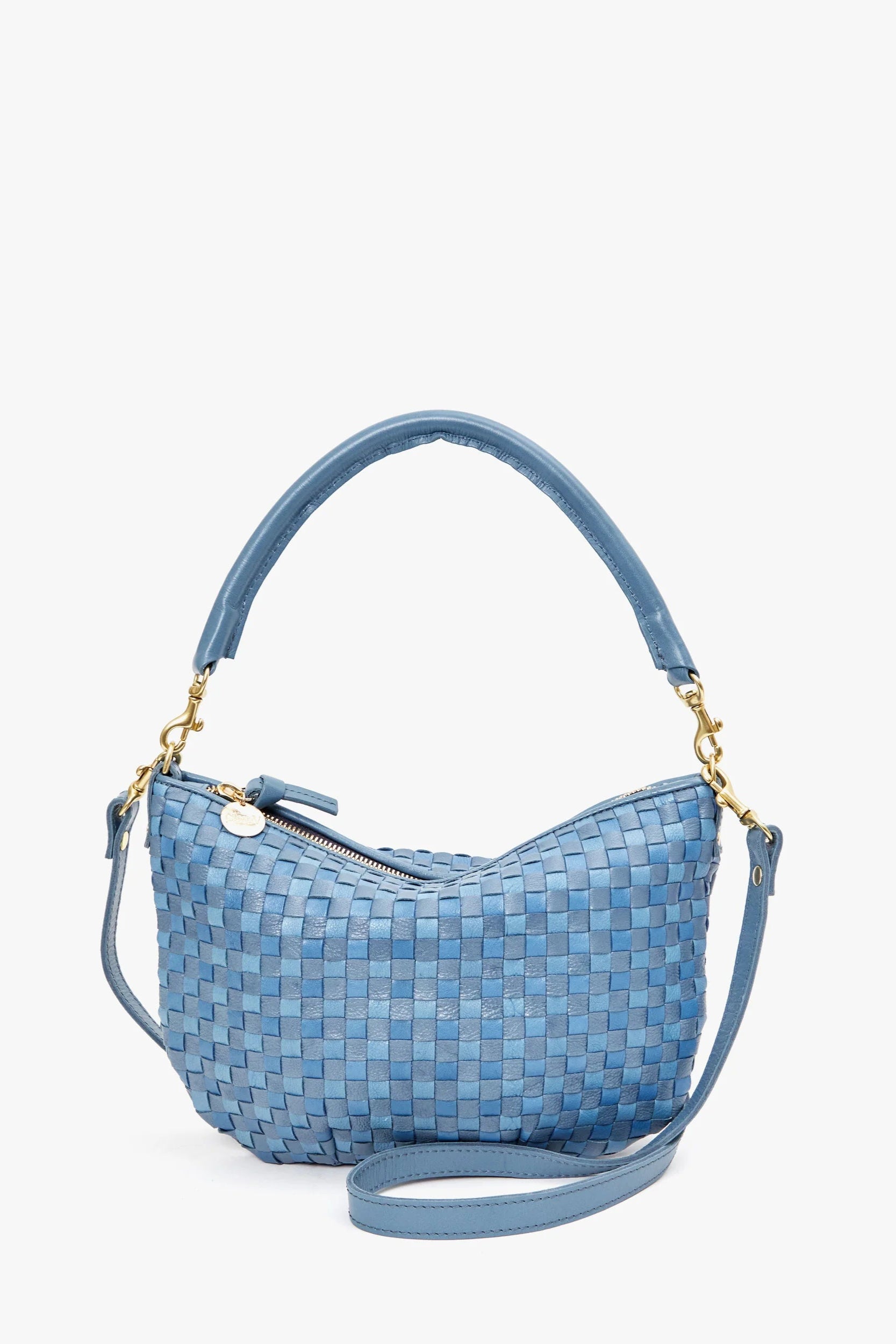 Clare V. Petit Moyen Messenger Bag in Light Blue Checker