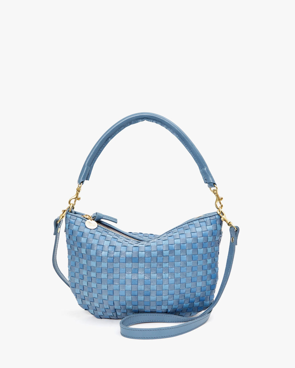 Clare V. Petit Moyen Messenger Bag in Light Blue Checker