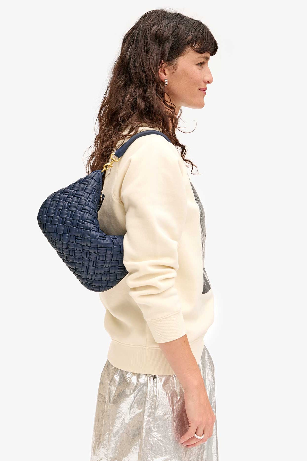 Clare V. Petit Moyen Messenger Navy Woven Bag | Shop Eleanor