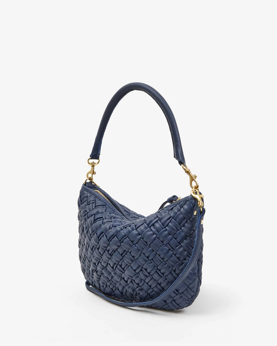 Clare V. Petit Moyen Messenger Navy Woven Bag | Shop Eleanor