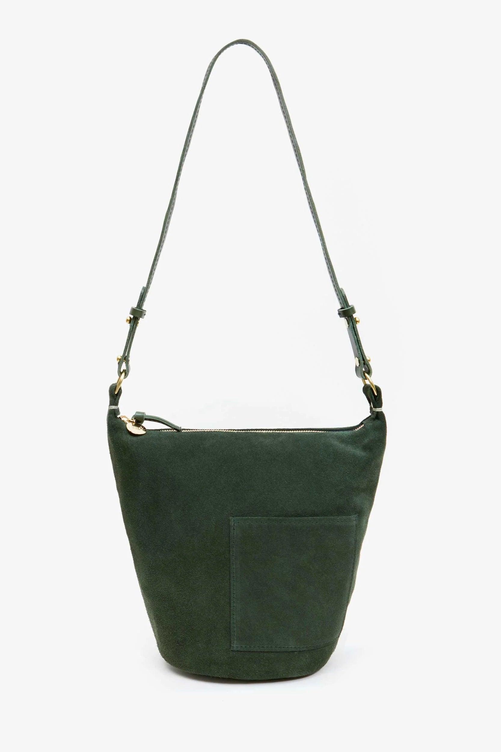 Clare V Petite Jeanne Suede Bucket Bag in Loden | Shop Eleanor 