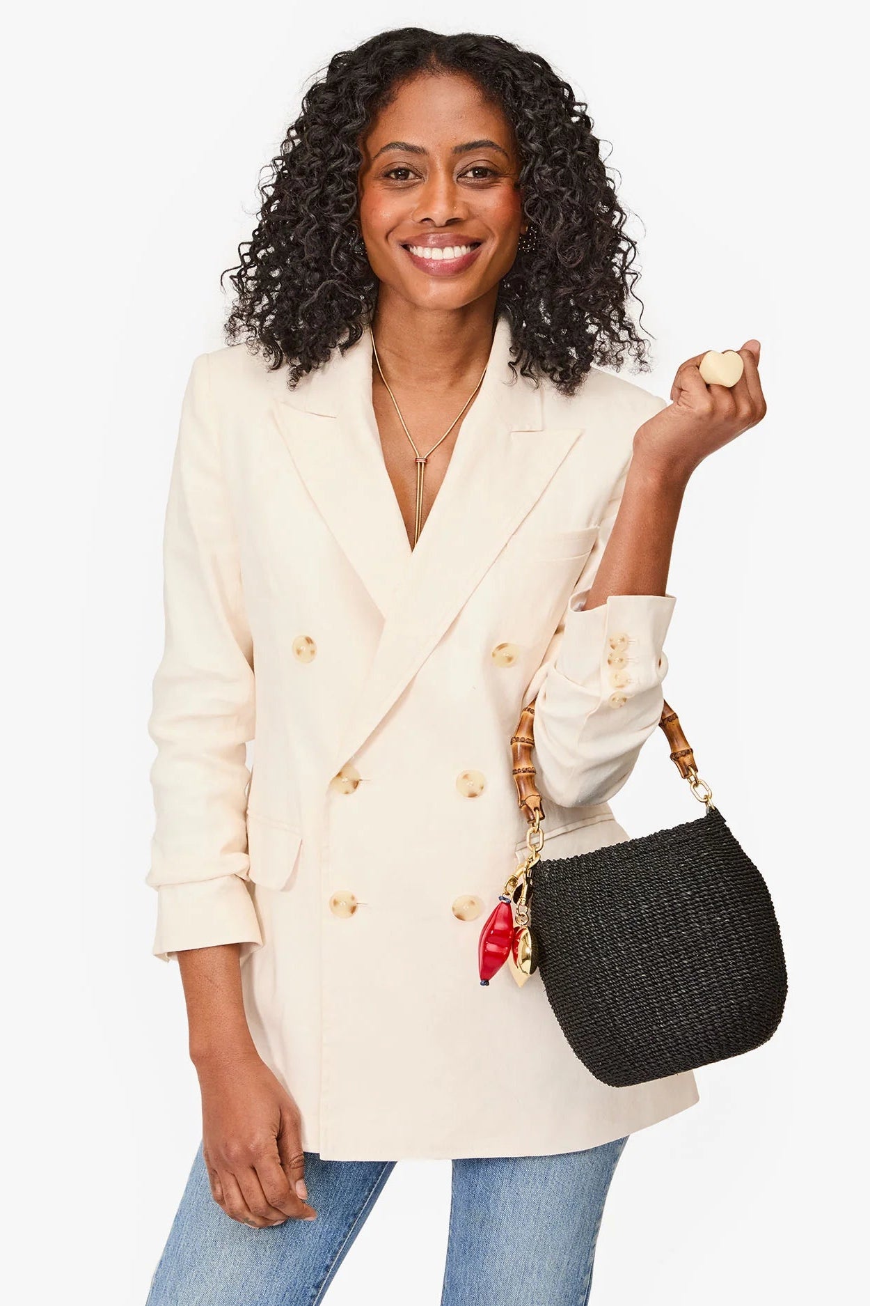 Clare V. Pot de Miel Straw  Handbag w/ Bamboo Handle in Black | Shop Eleanor