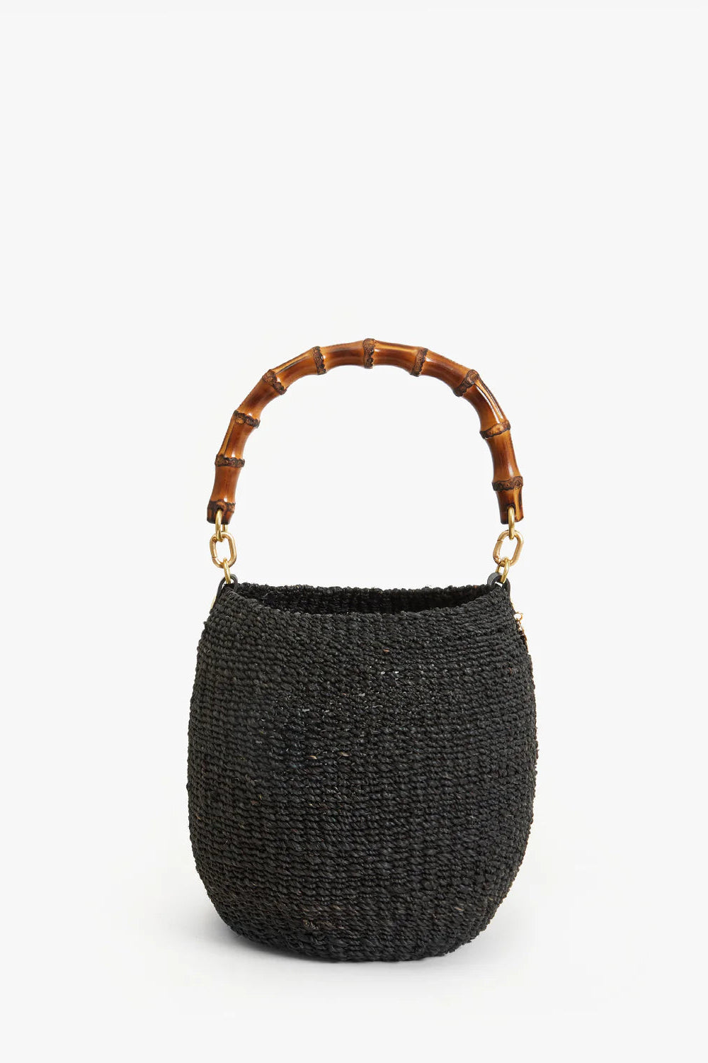 Clare V. Pot de Miel Woven Straw Bag w/ Bamboo Handle in Black | Shop Eleanor