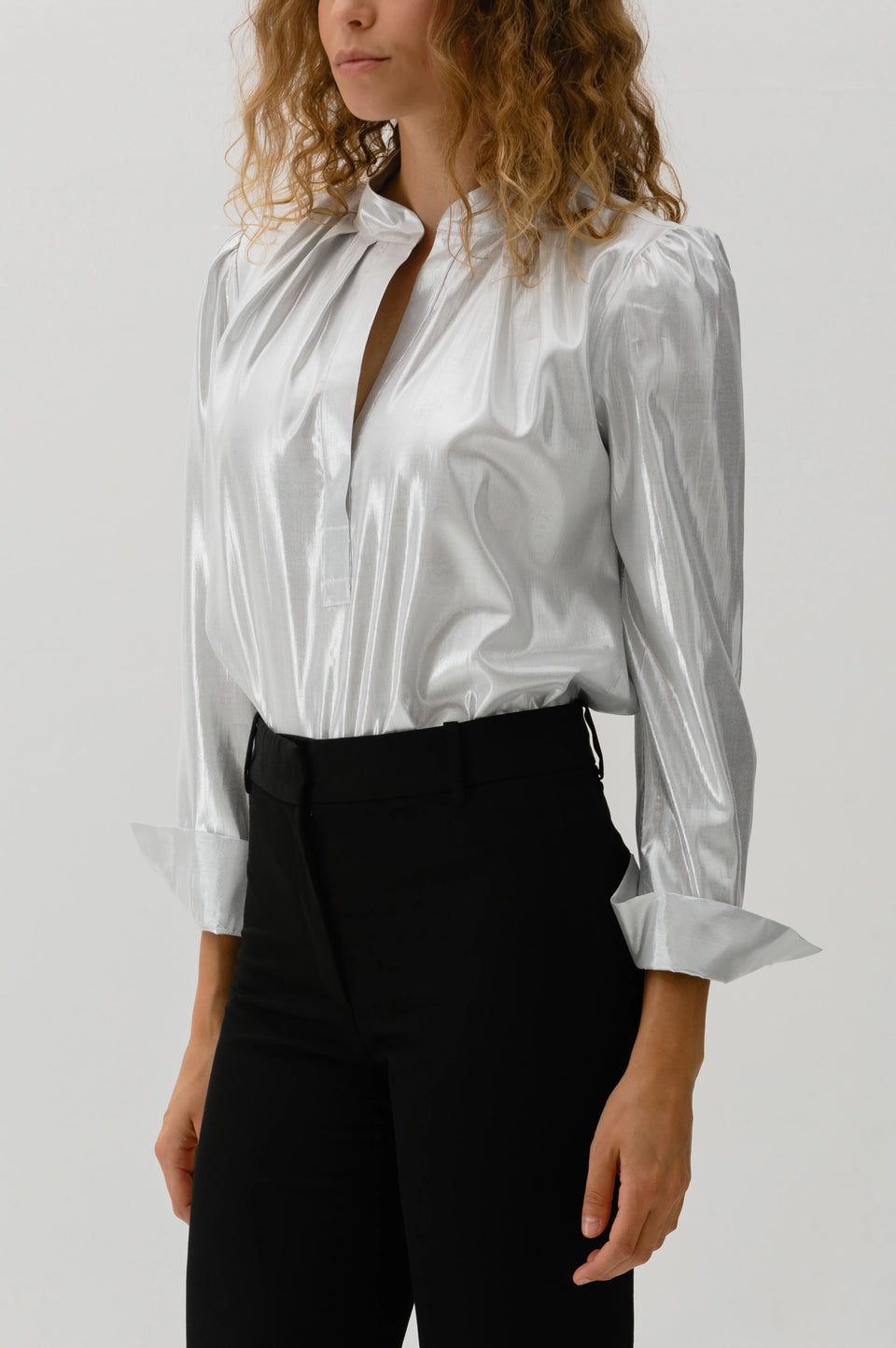 The Cissa Puff Shirt in Silver | Shop Eleanor