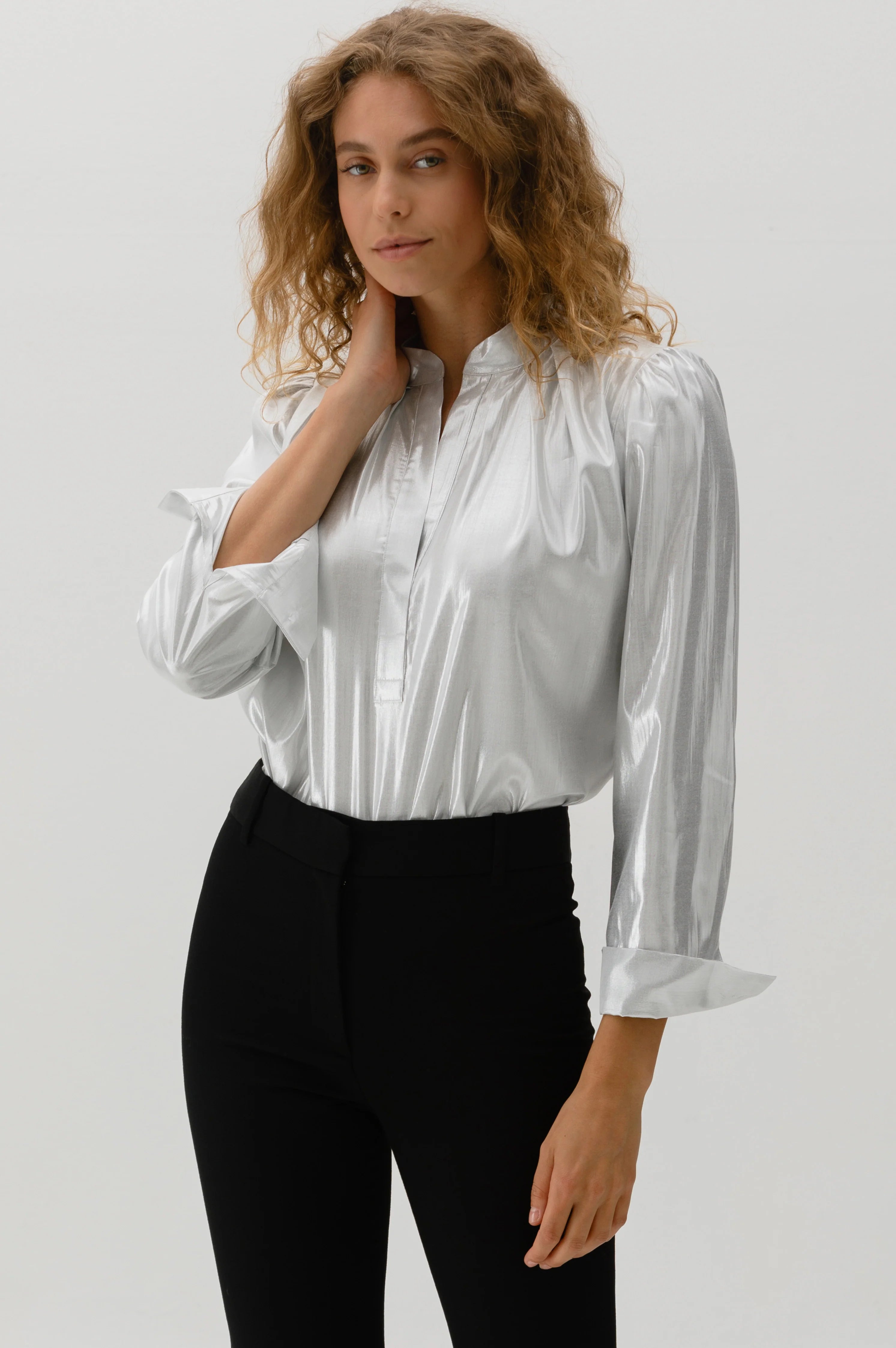 The Cissa Puff Shirt in Silver | Shop Eleanor