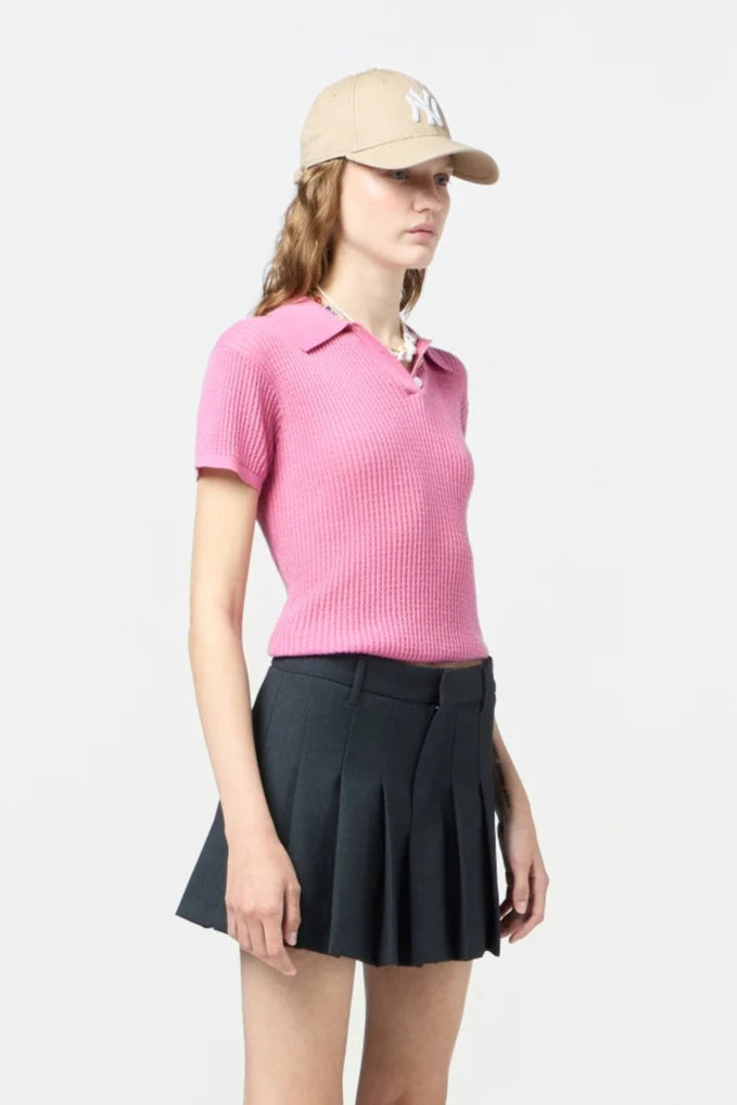 Guest in Residence Premium Soft Cashmere Shrunken Short Sleeve Polo in Rose Pink | Shop Eleanor - Women's Designer Clothing Boutique