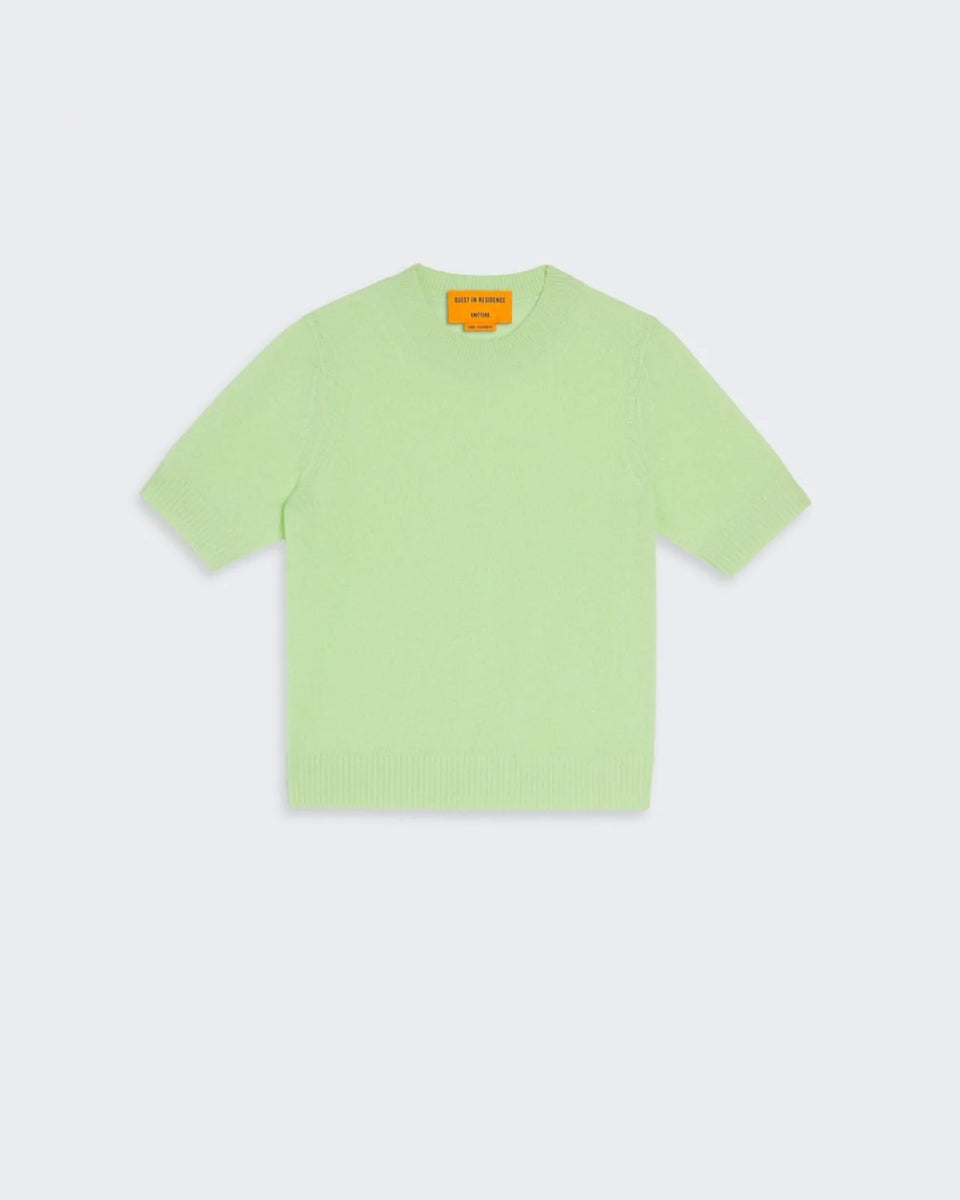 Guest in Residence Ribbed Trim Short Sleeve Crewnck Sweater Tee in Mint | Shop Eleanor