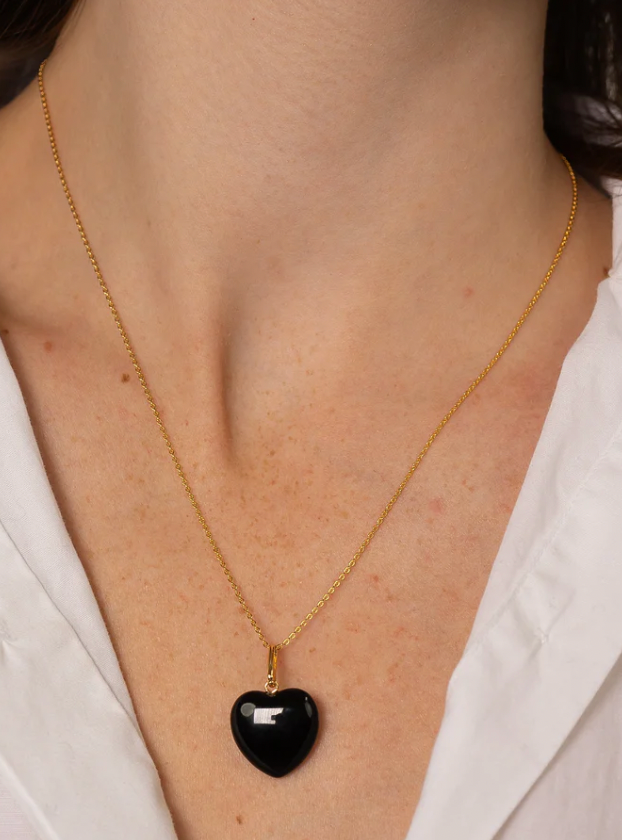 Bronzallure Women's Black Onyx Heart Necklace - 0