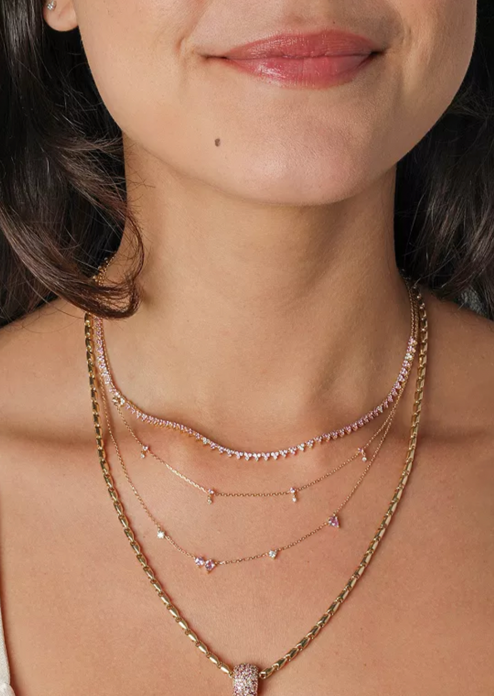 Pink Sapphire Diamond Drop Necklace 