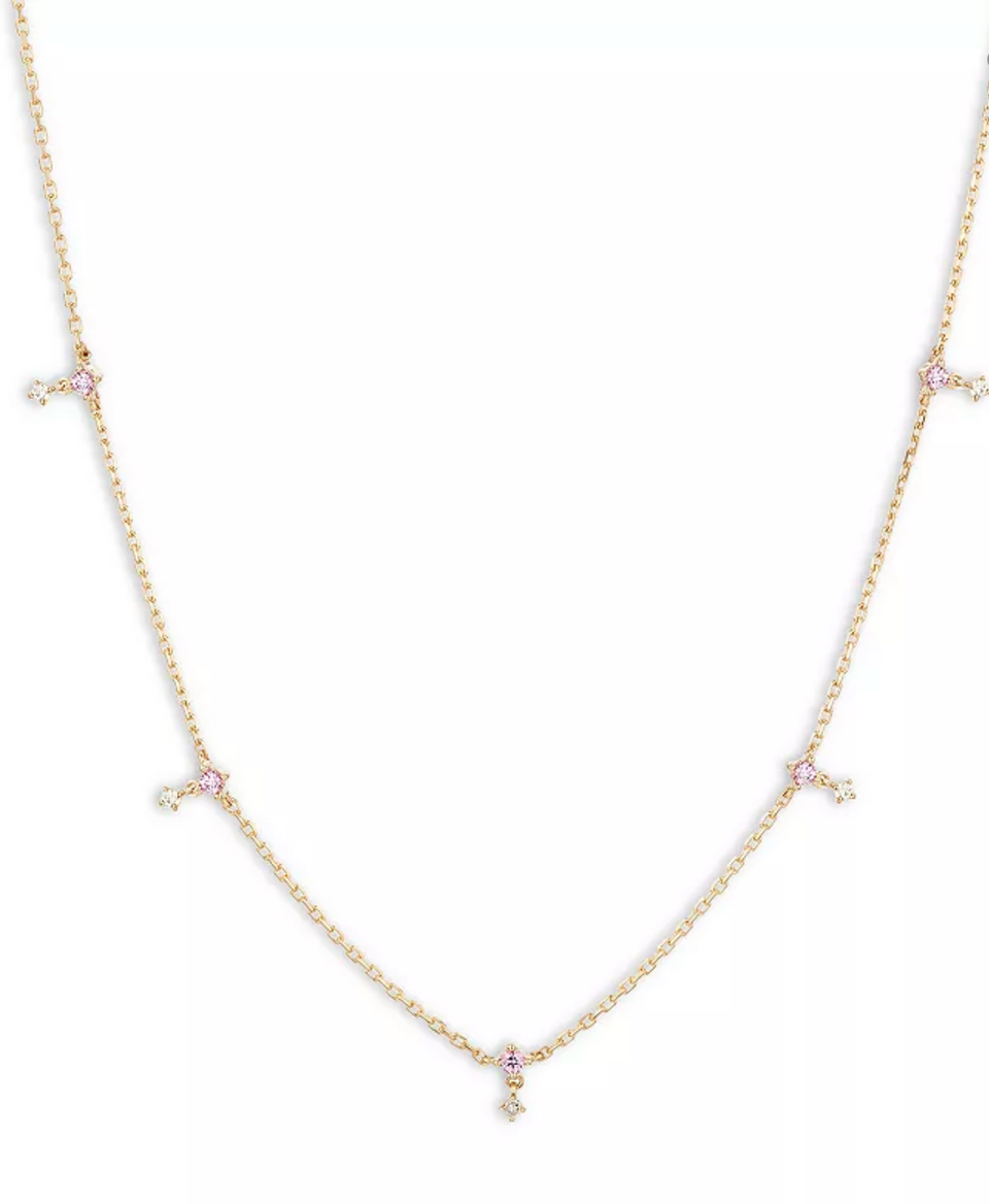 Pink Sapphire Diamond Drop Necklace 