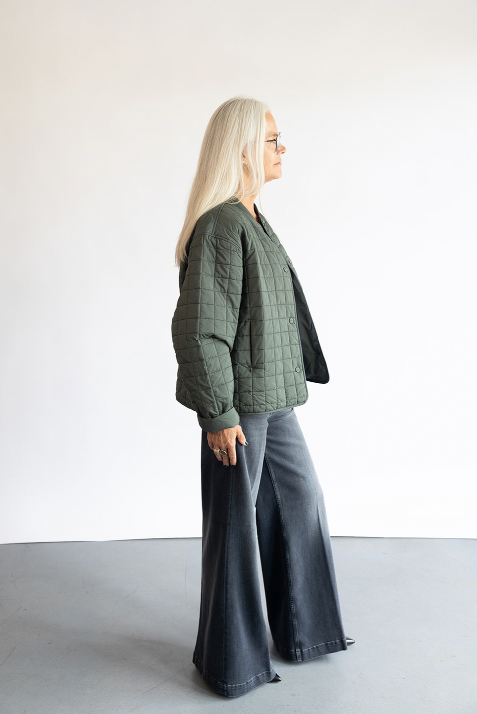 The CLOSED Denim Quilted Jacket in Pini Green