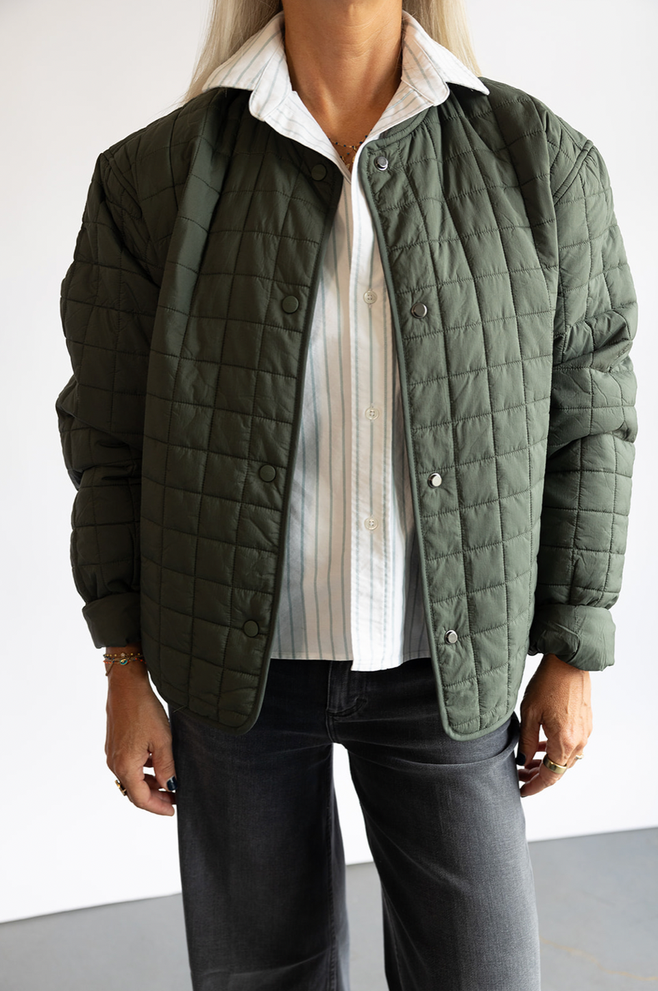 The CLOSED Denim Quilted Jacket in Pini Green