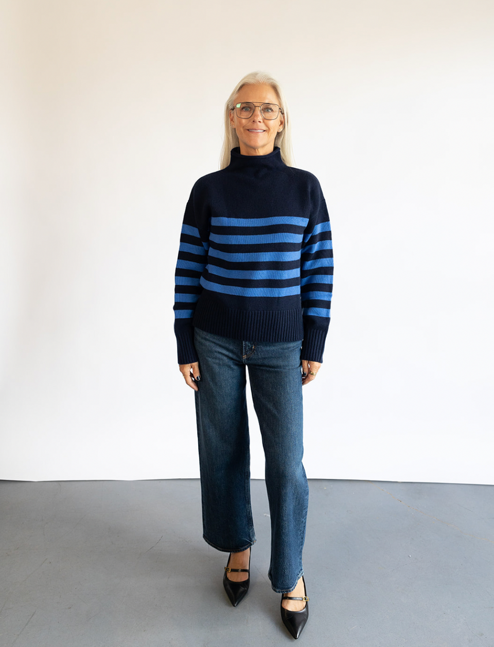 The KULE Lucca Sweater in Navy/Royal Blue Stripes