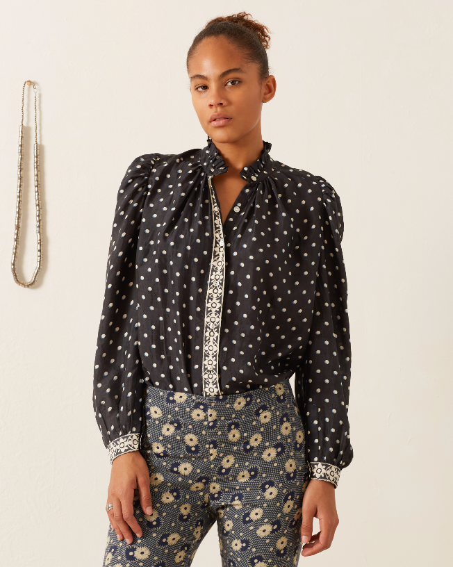 The Alíx of Bohemia Annabel Raven Dot Silk Shirt