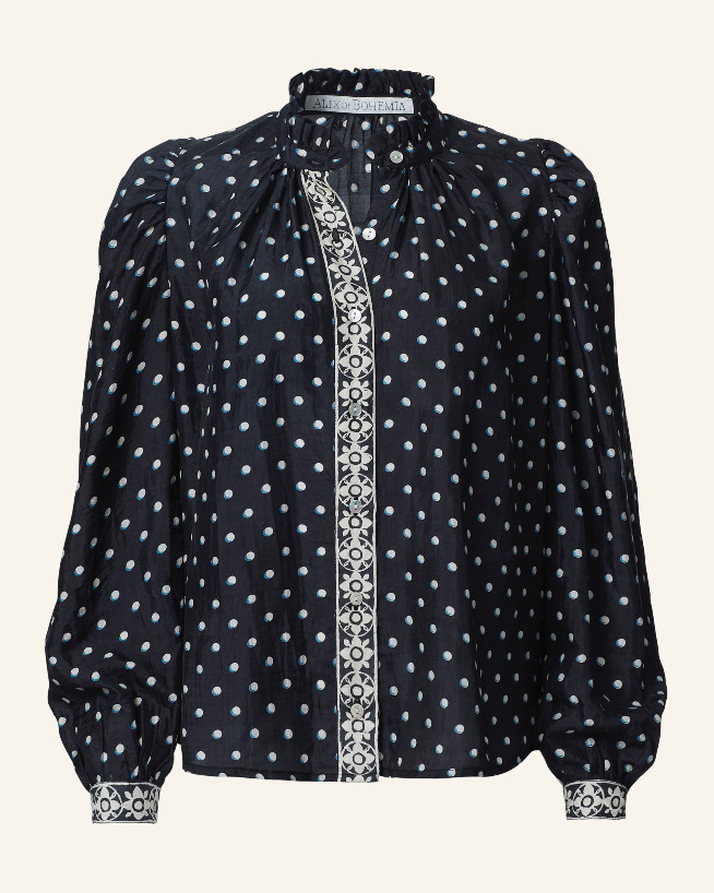 The Alíx of Bohemia Annabel Raven Dot Silk Shirt