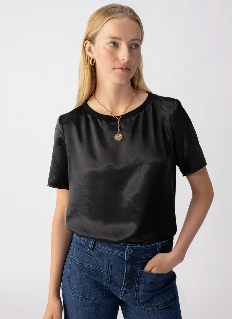 The Sanctuary Timeless Satin Blouse in Black