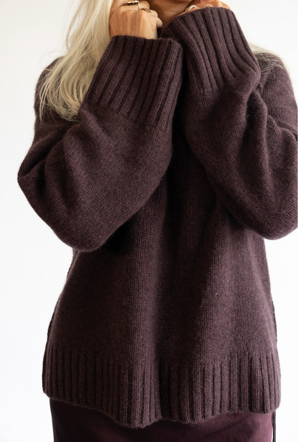 The Brazeau Tricot Chunky Turtleneck Sweater in Vino