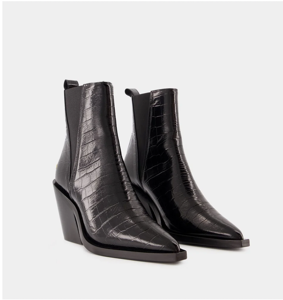 The Anine Bing Bekah Boots in Black Croc