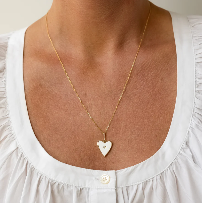 The Thatch Amaya Heart Necklace in White Enamel 