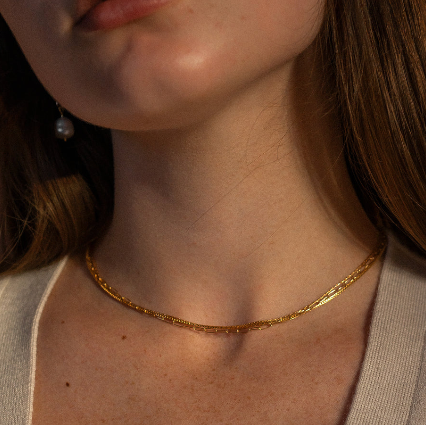 The THATCH Rosalie Triple Strand Necklace in Gold 