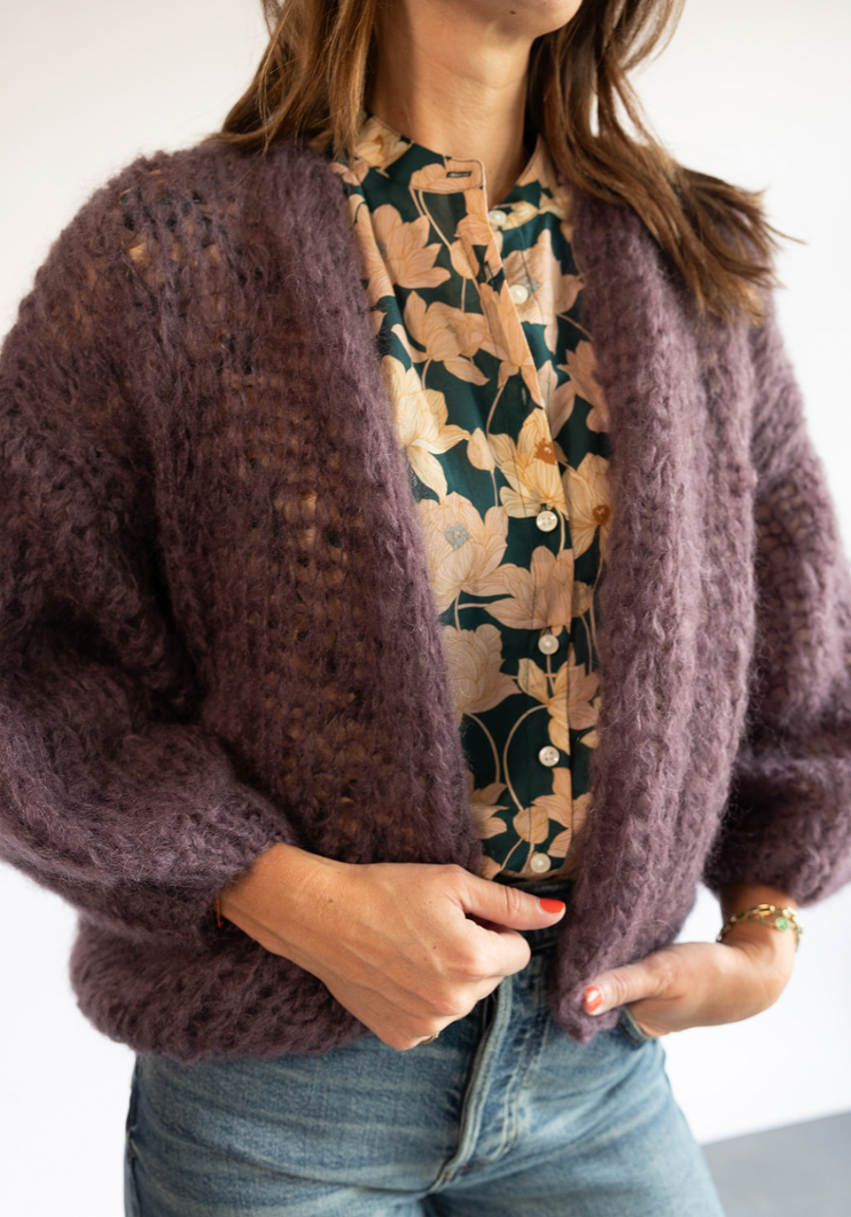 The Maiami Mohair Bomber Cardi in Plum