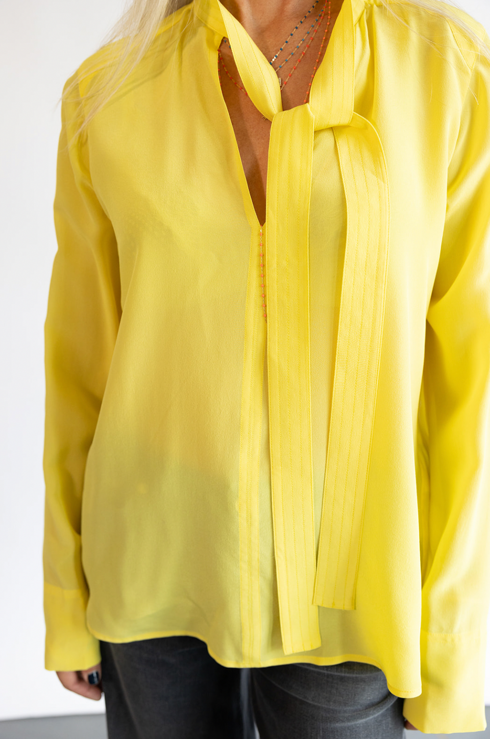 The CLOSED Denim Silk Blouse with Straps in Yellow