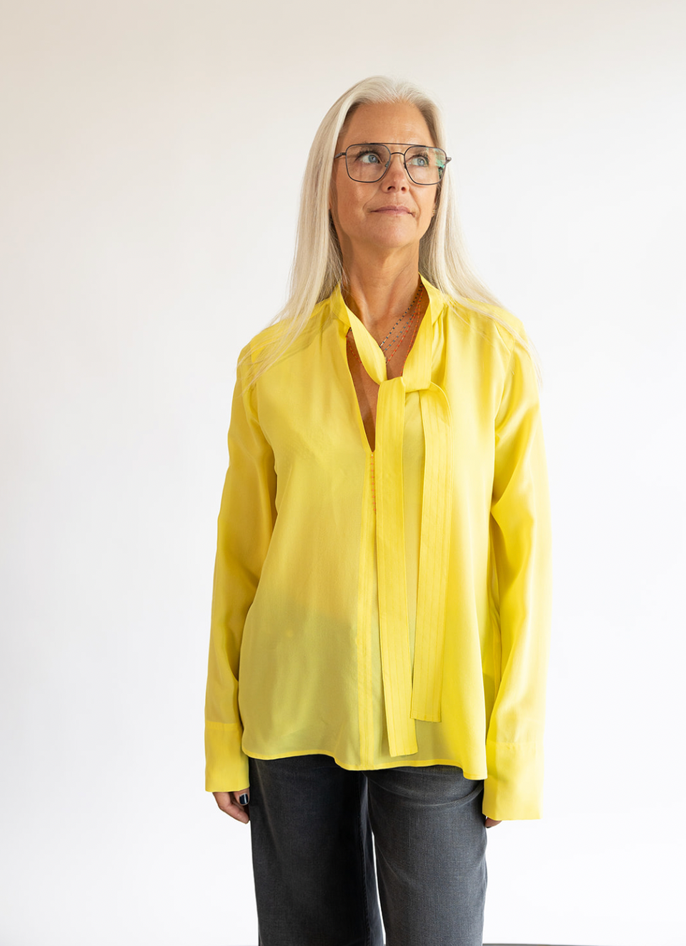 The CLOSED Denim Silk Blouse with Straps in Yellow