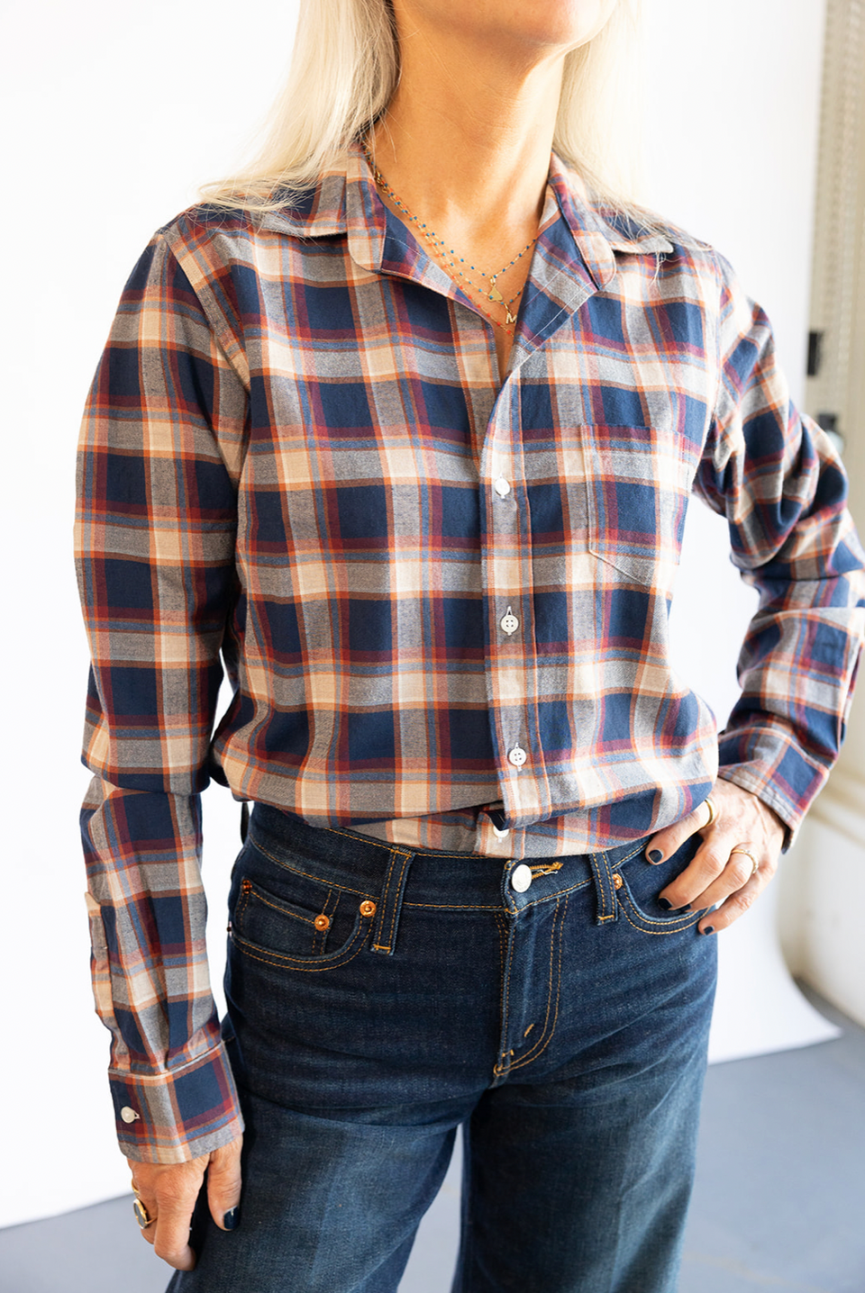 The Frank & Eileen Barry Button-up in Rust/Navy Plaid 