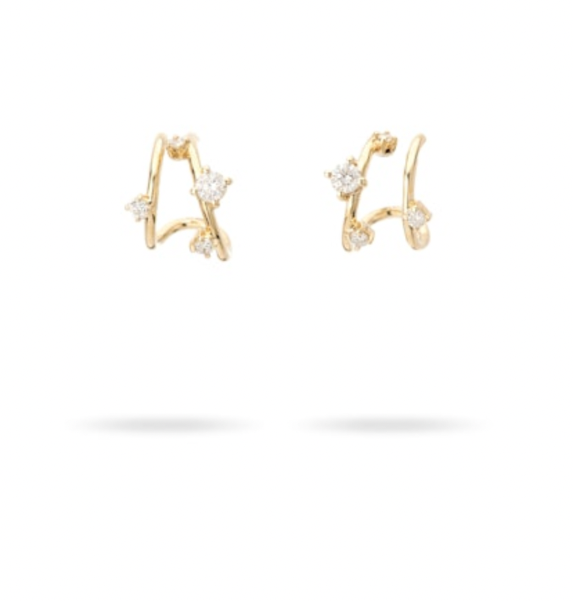 Adina Reyter Diamond Double J Hoop Earrings in Gold 