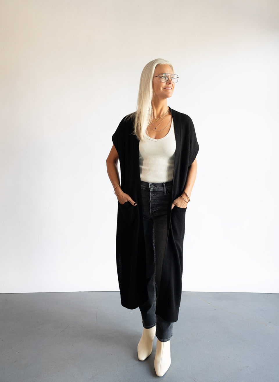 The White + Warren Cashmere Duster Cardigan in Black