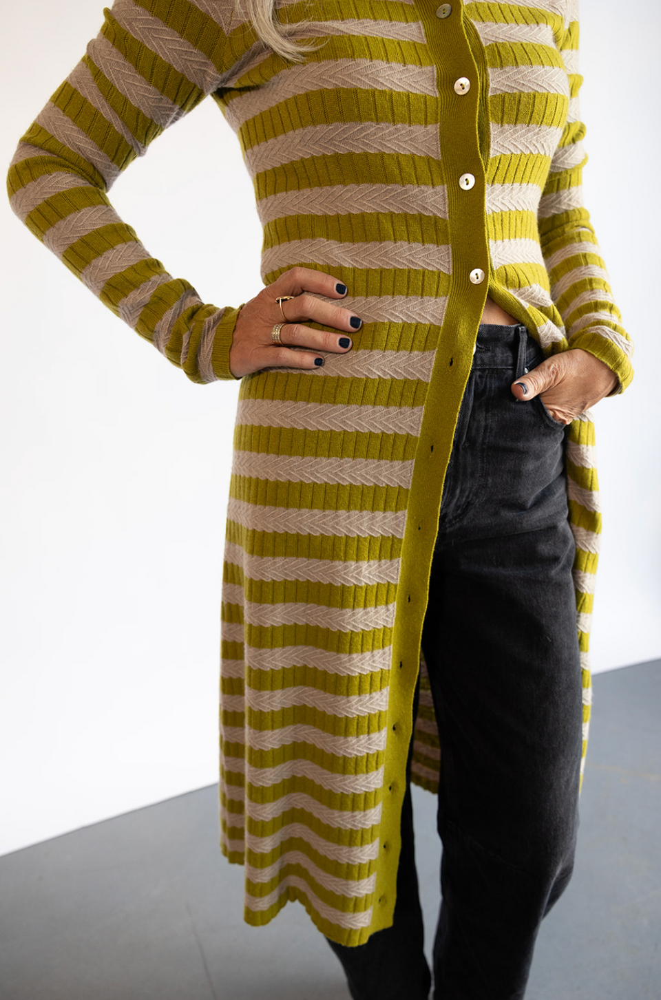 The Lingua Franca Morrissey Textured Dress in Green Stripe | Shop Eleanor 