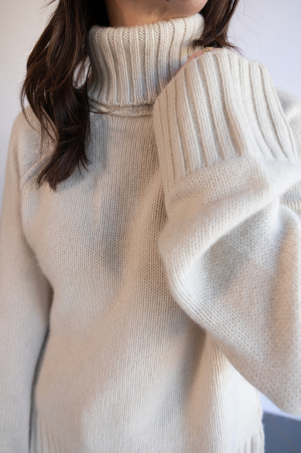 The Brazeau Tricot Chunky Turtleneck Sweater in Buff | Shop Eleanor 