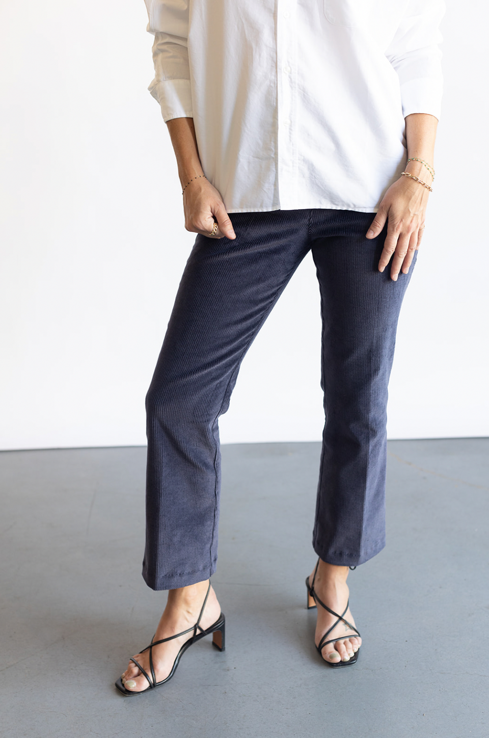 The SPRWMN Crop Flare Corduroy in Navy | Shop Eleanor 