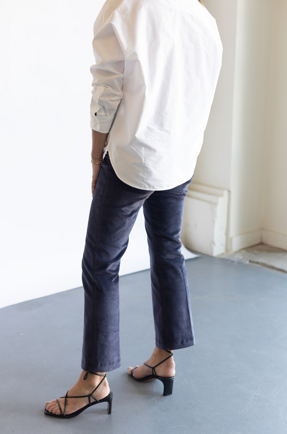 The SPRWMN Crop Flare Corduroy in Navy | Shop Eleanor 