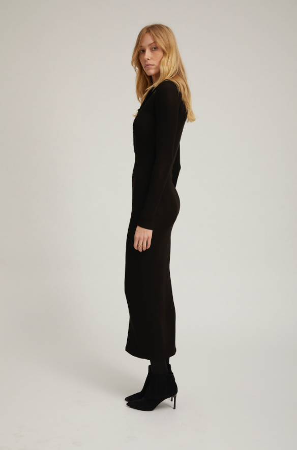 The SPRWMN Polo Maxi Dress in Black | Shop Eleanor